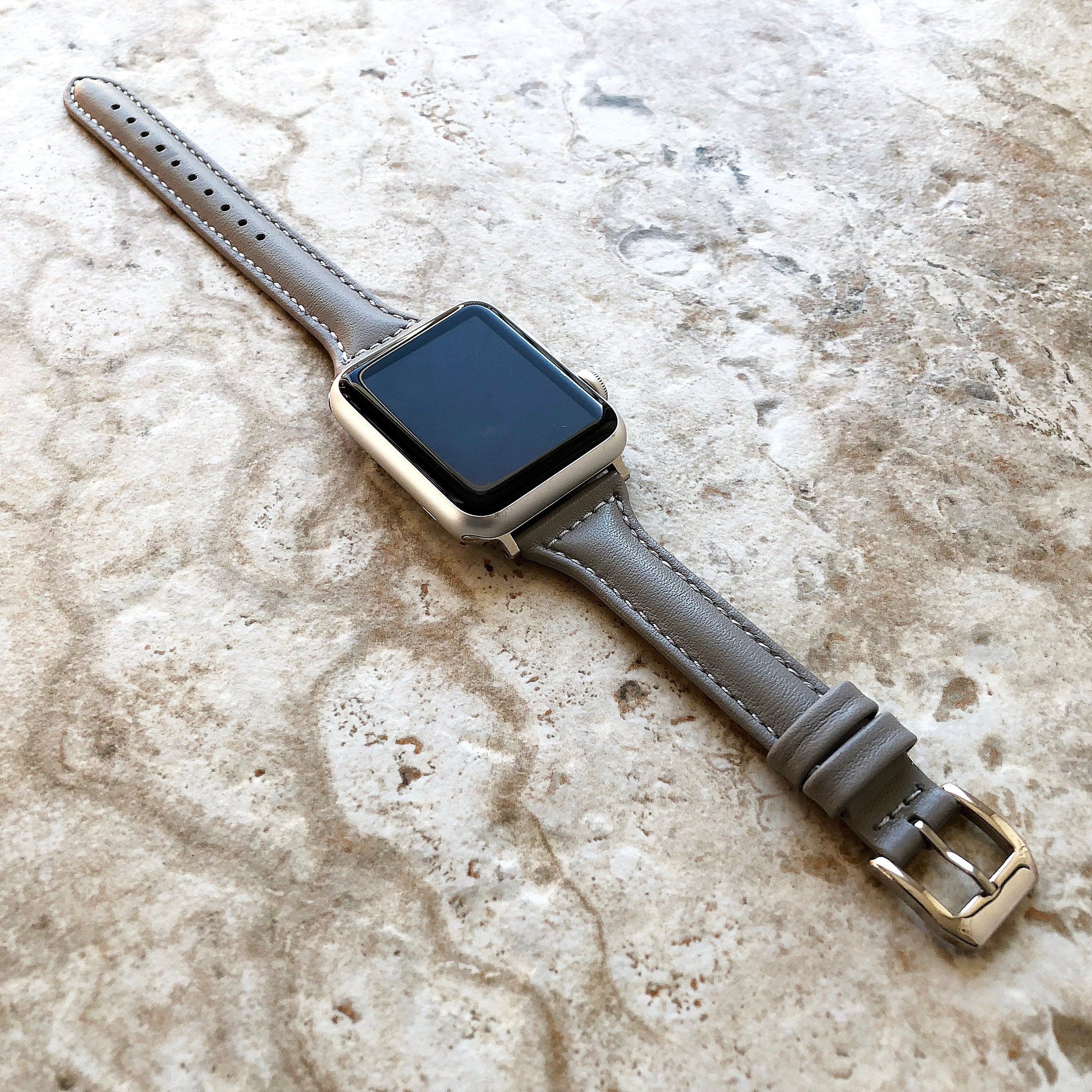 Apple Gray Color Band for iWatch All Series 38mm 40mm 41mm 42mm 44mm 45mm 49mm Case Slim Elegant Soft Leather Straps Bracelet